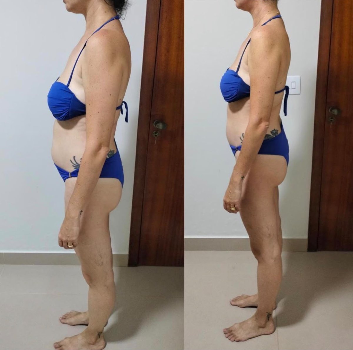 Foto de antes e depois de uma aluna da Mari