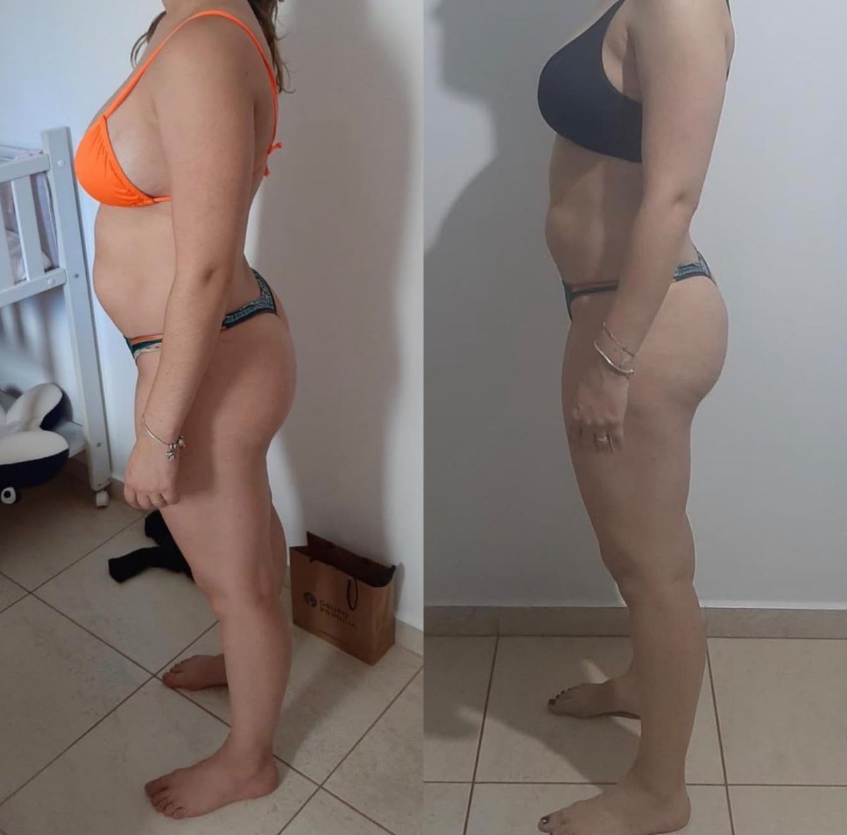 Foto de antes e depois de uma aluna da Mari