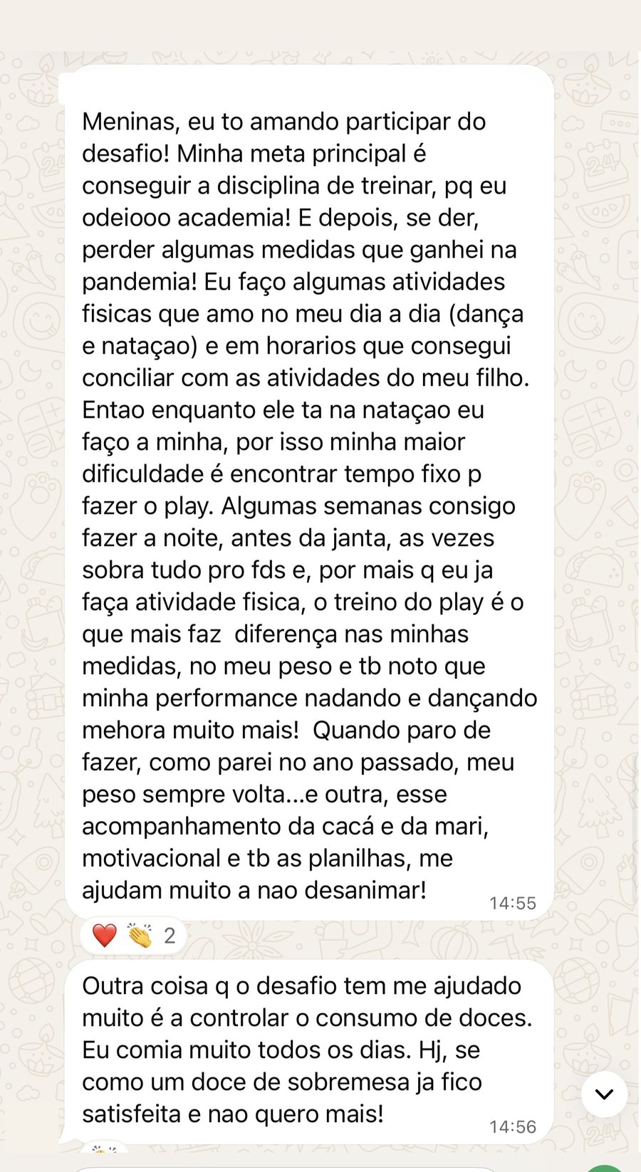 Print de conversa de WhatsApp de uma aluna do desafio